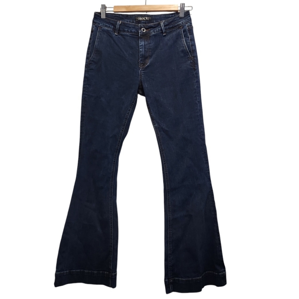 Grace in LA Easy Fit Jeans Women's Size 27 Flare Trouser Blue Stretch Denim